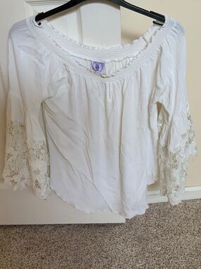 White Muche Muchette  boho bell sleeve top